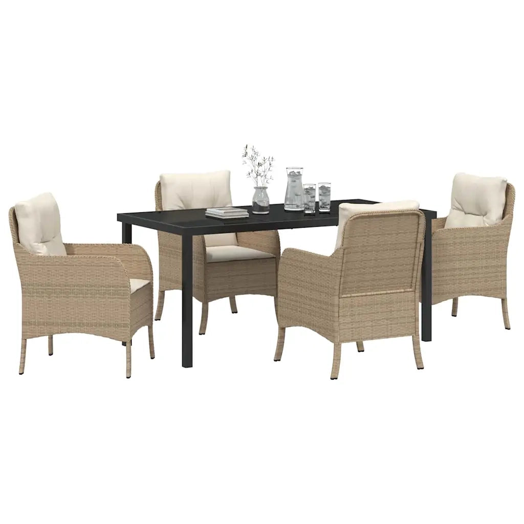 Set da Pranzo per Giardino con cuscino 5 pcs Beige polyrattan 3380172