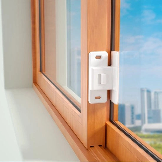4 pacchi di serrature di sicurezza per finestre a scorrimento, serrature a doppia direzione con chiusura automatica per bambini, serrature di sicurezza per finestre e armadi (bianco)