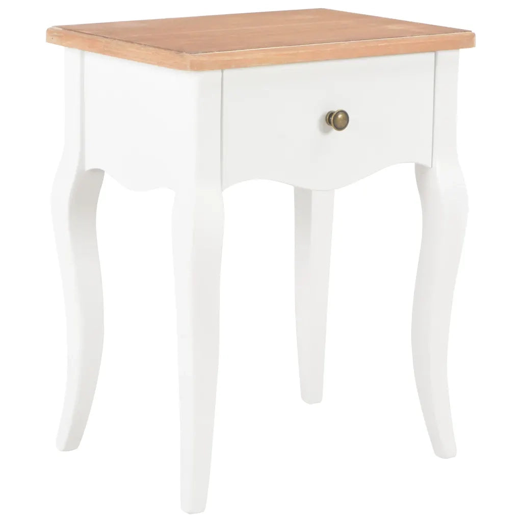 Comodino Bianco e Marrone 40x30x50 cm in Legno Massello di Pino cod mxl 67227