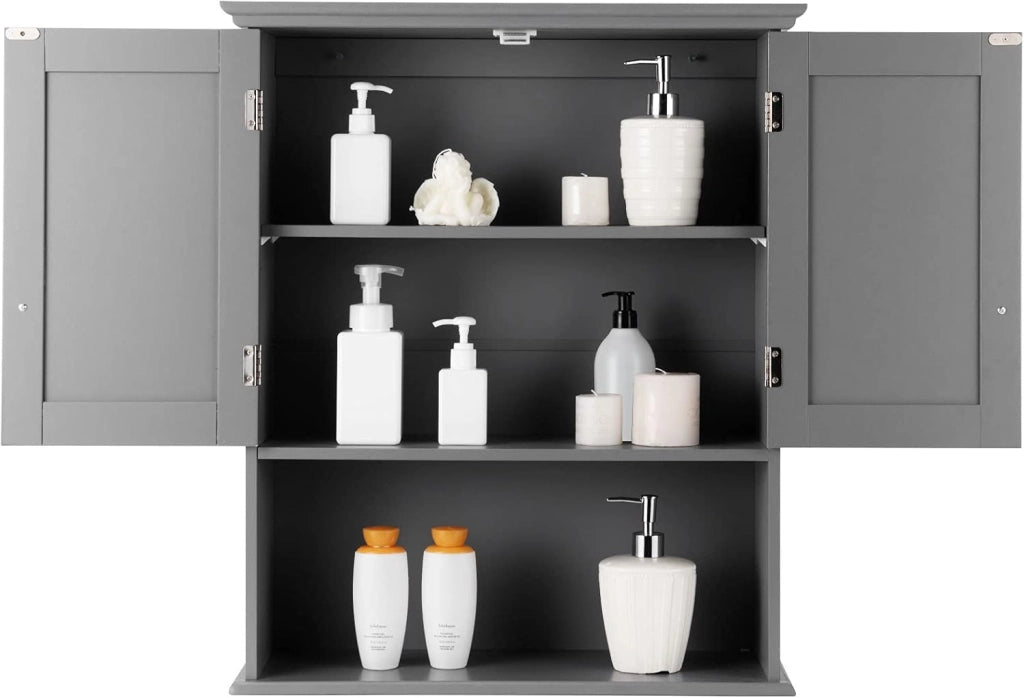 Mobiletto portaoggetti per bagno, armadietto per farmacia con ripiani interni regolabili in altezza, design a parete per un risparmio di spazio, per soggiorno, cucina e ingresso (grigio)