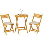 Set Bistr¨° Esterno: 2 sedie pieghevoli e tavolo rotondo, legno naturale.