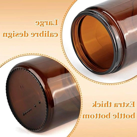 Set di 4 contenitori in crema per il riempimento di 450 ml vetro marrone con coperchio metallico - Grande contenitore per crema per DIY cosmetica - Boccette per lozioni, oli essenziali, erbe e balsami (9 x 10 cm)