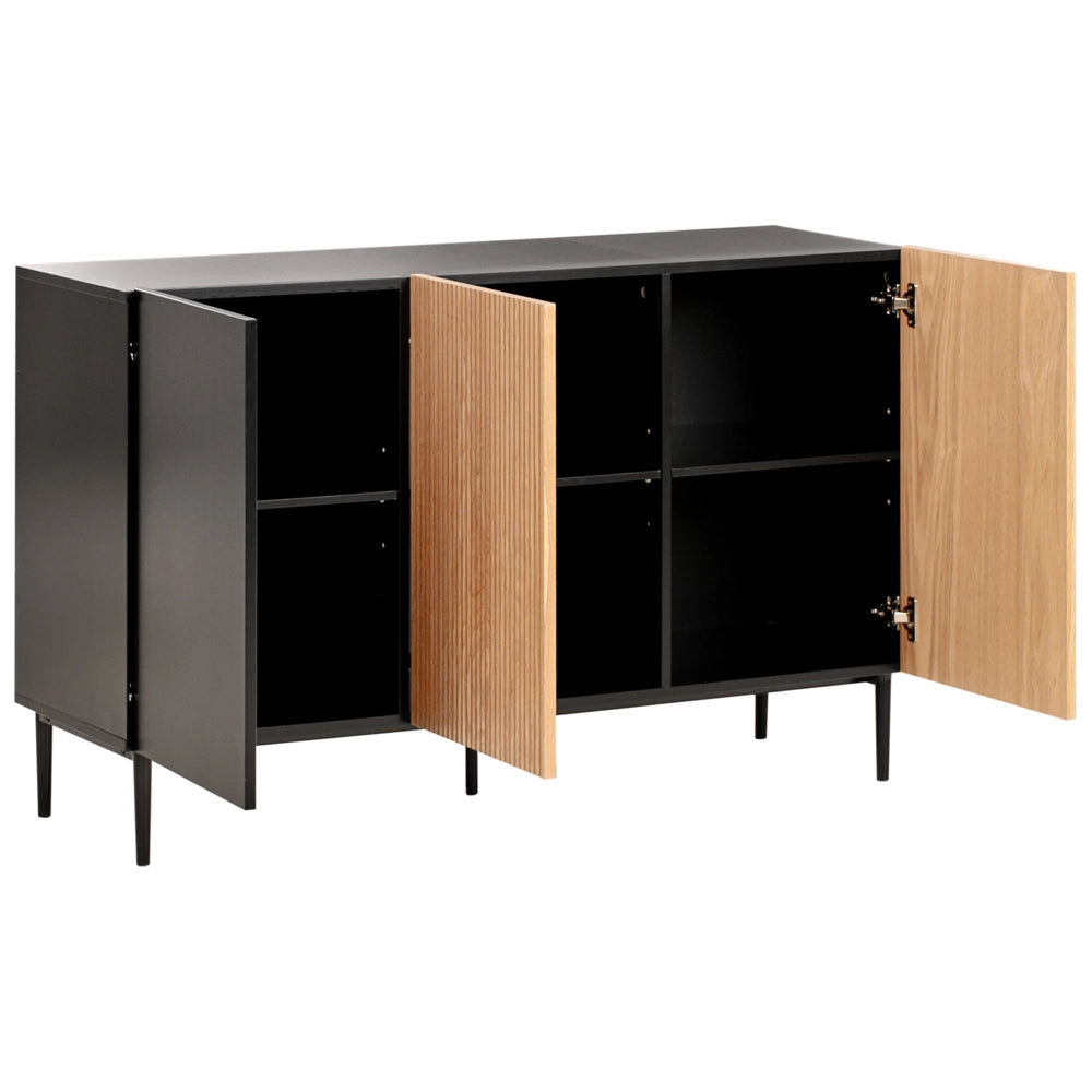 Credenza moderna a 3 ante in MDF legno chiaro e nero a coste stile moderno