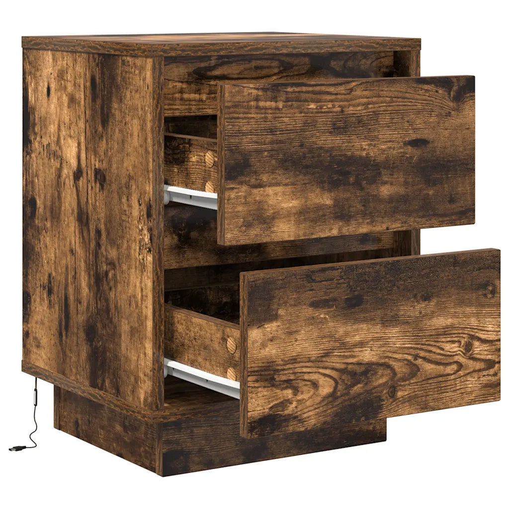 Set di 2 Comodini | Armadio da Notte | Mobiletto da notte con Luci a LED Rovere Fumo 38x34x50 cm