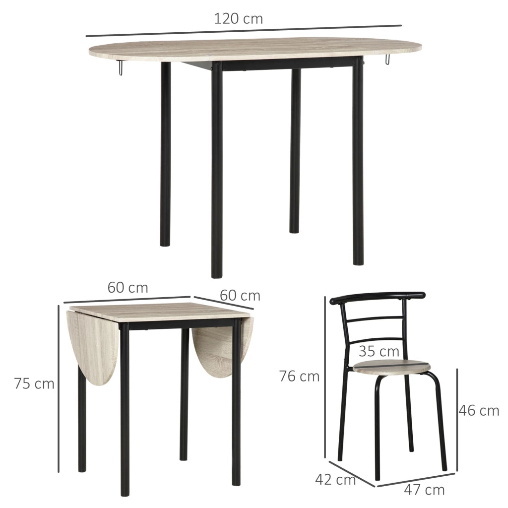 EasyComfort Set da Pranzo 3 Pezzi con 2 Sedie e 1 Tavolo da Pranzo Ovale in MDF e Acciaio per Spazi Limitati