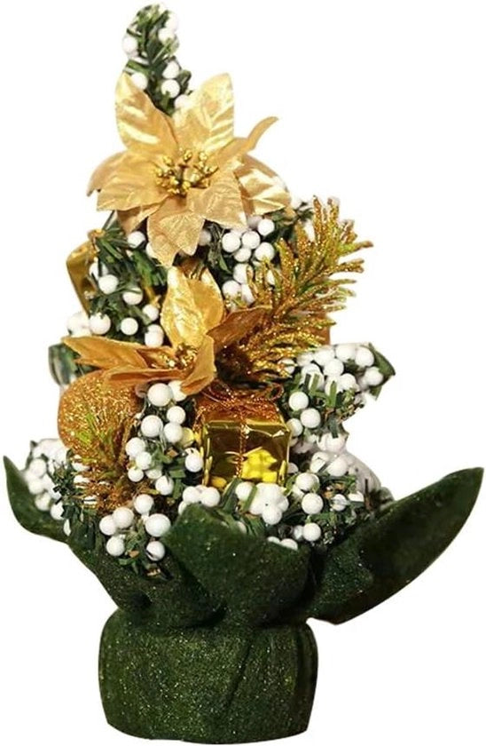 Kit di mini albero di Natale 20 cm con palline e fiori colorati - oro