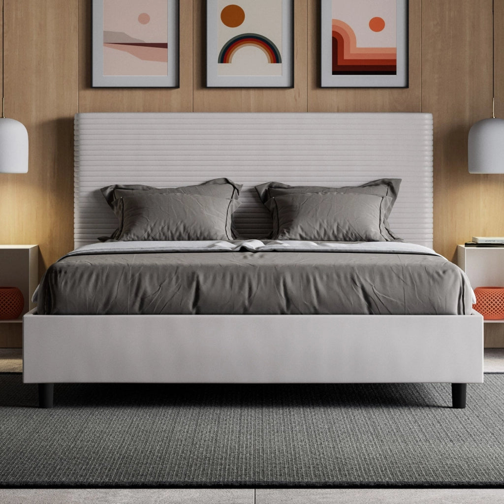 Letto matrimoniale francese senza rete imbottito 140x190 similpelle bianco Sunny