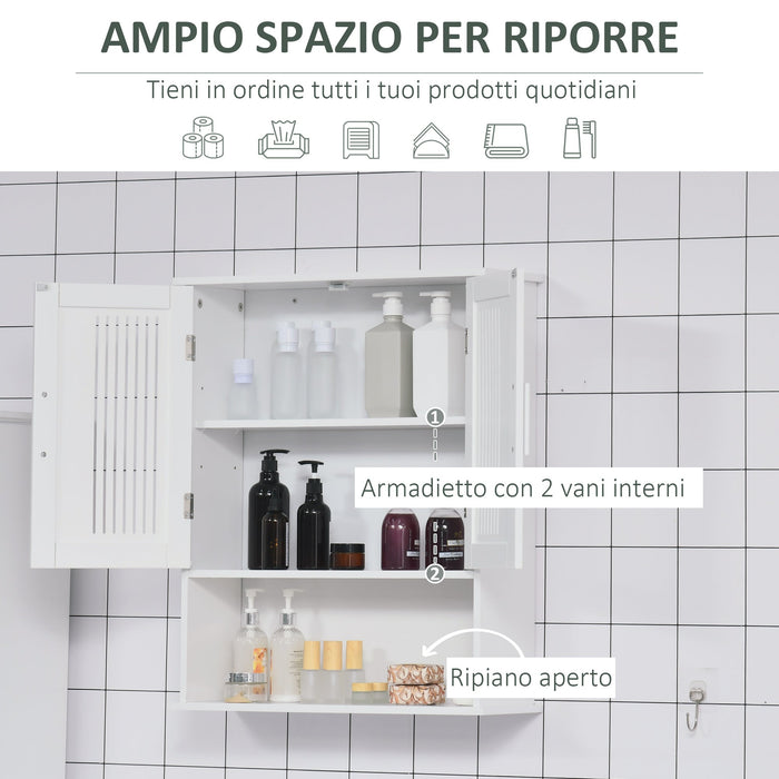 Mobiletto da Bagno a Muro 60x20x70 cm 2 Ante 1 Ripiano Bianco