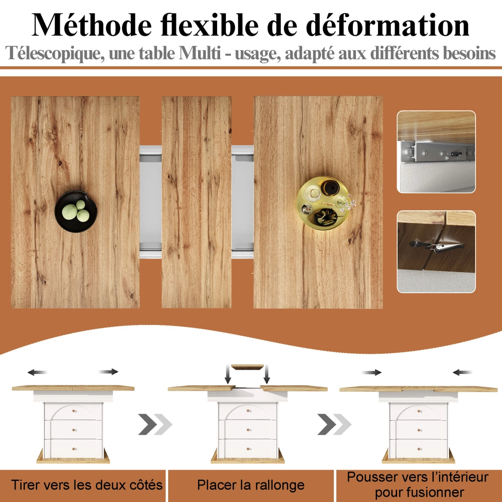 TAVOLO Allungabile 110-140x80x75 cm MDF Bianco e Naturale