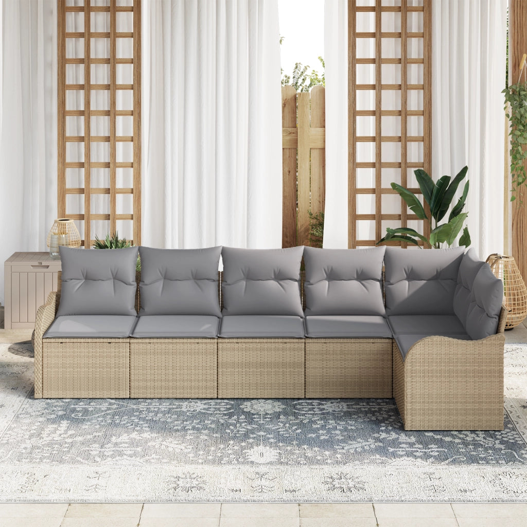 Set Divano da Giardino 6 Pezzi con Cuscini Rattan Beige