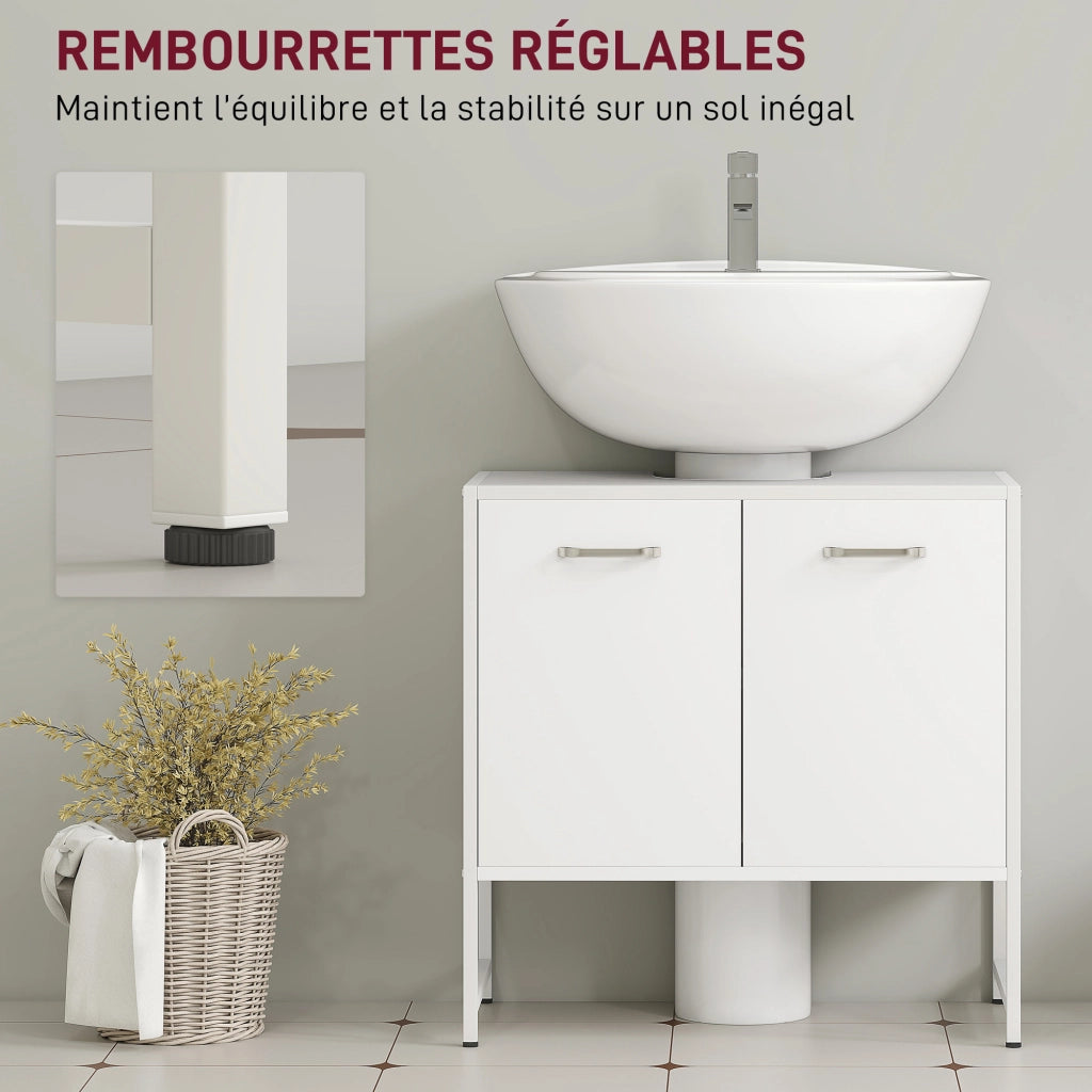 Mobile Sottolavabo Bagno con 2 Ante e Ripiano Regolabile ¨C zephmum ¨C Bianco