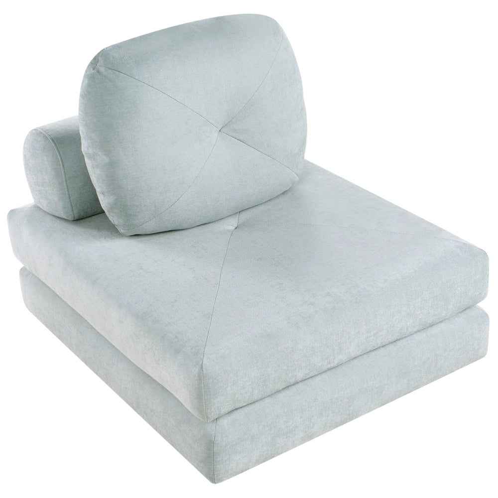 Divano Pouf Letto Tessuto di ciniglia Azzurro Tappezzeria Singola Sedia Letto Pieghevole con Cuscino Design Moderno