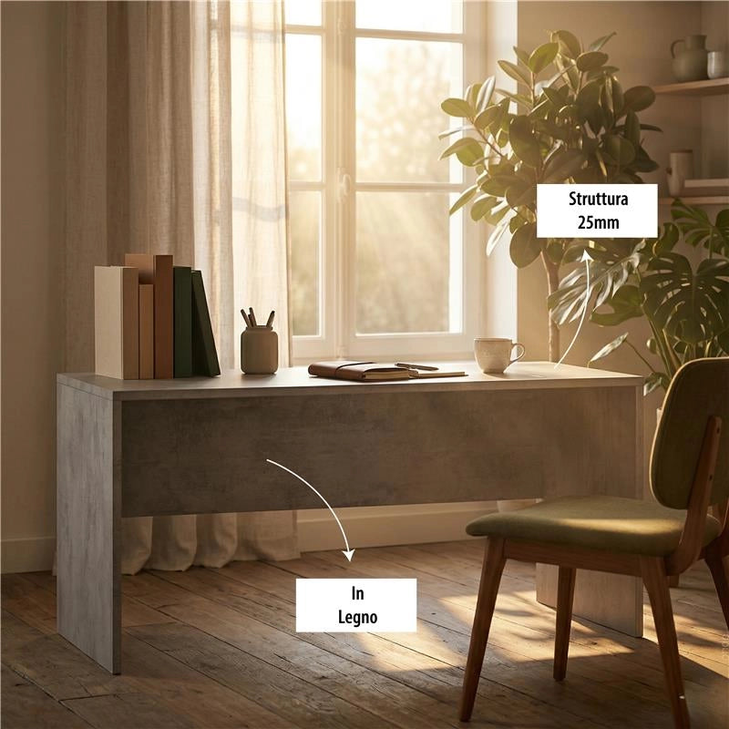 SCRIVANIA RETTANGOLARE MODERNA PER CAMERA DIMENSIONI 76X160X69 CM, COLORE CEMENTO