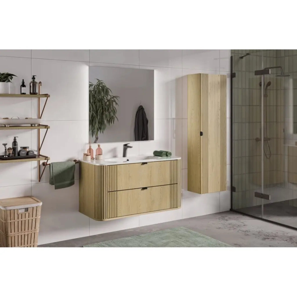 Lavabo da incasso LINEA 100 cm in resina minerale bianco lucido