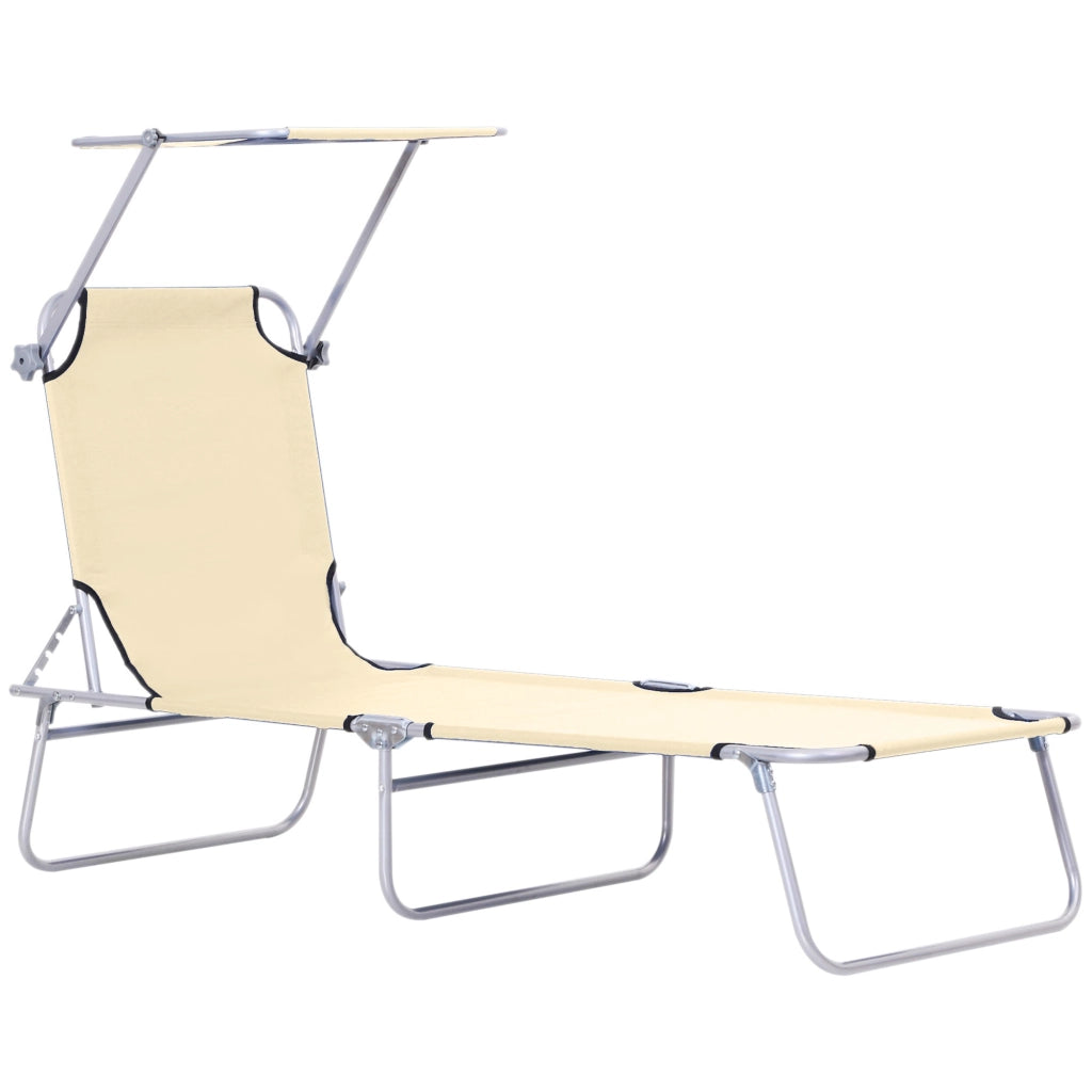 Lettino Prendisole da Giardino Pieghevole 187x58x36 cm in Metallo e Tessuto Oxford Beige