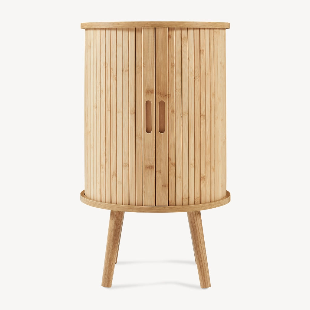Comodino Nordkapp a 2 Ante Scorrevoli in Bambù Tavolino Rotondo 65xØ40 cm - Naturale [en.casa]