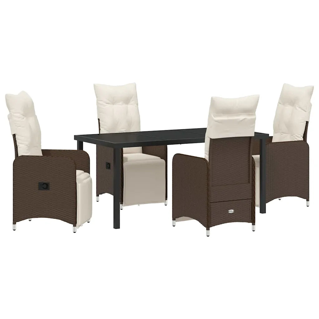 Set da Pranzo per Giardino con cuscino 5 pcs Marrone polyrattan 3379670