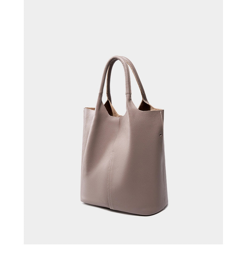 Borsa tote da donna capiente in vera pelle morbida, grigia