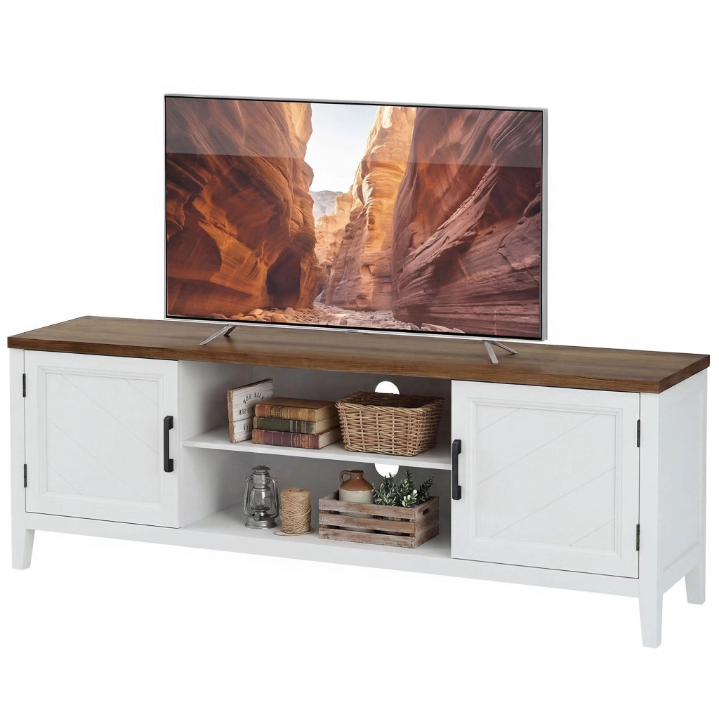 Mobile TV 140 cm con 2 ante e 2 ripiani aperti ¨C Zephmum ¨C Bianco e marrone