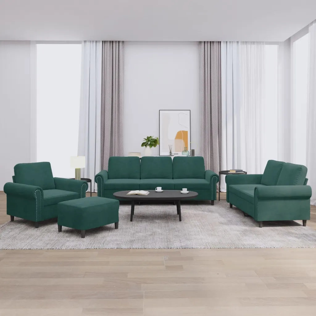 Set di Divani 4 pz con Cuscini Verde scuro in Velluto