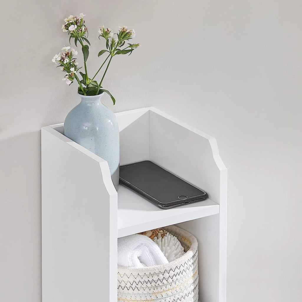 Mobile colonna bagno stretto in MDF bianco con ripiani regolabili