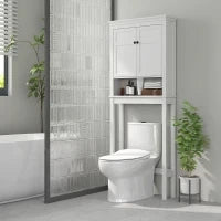 Mobile WC, Mobile Lavatrice, Mobile per il Bagn,o Armadio a 2 Porte, Mensole Regolabili, Bianco