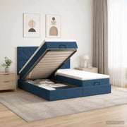 Letto ottomano con materasso con testiera 2 pz Blu Tessuto 3457882