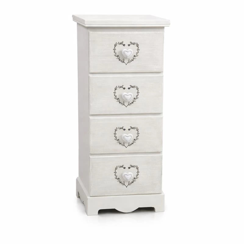 MA MAISON CASSETTIERA 4 CASSETTI IN LEGNO 31X26X80 CM, MOBILETTO SALVASPAZIO PER CAMERA DA LETTO BAGNO INGRESSO, STILE SHABBY BIANCO