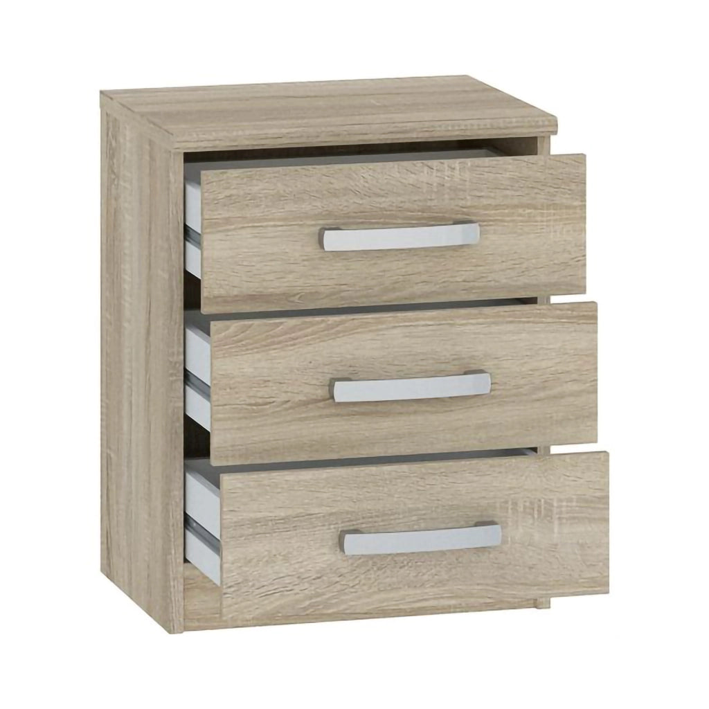 Lebale, Comodino 3 Cassetti, 46x43x59h cm Marrone Rovere