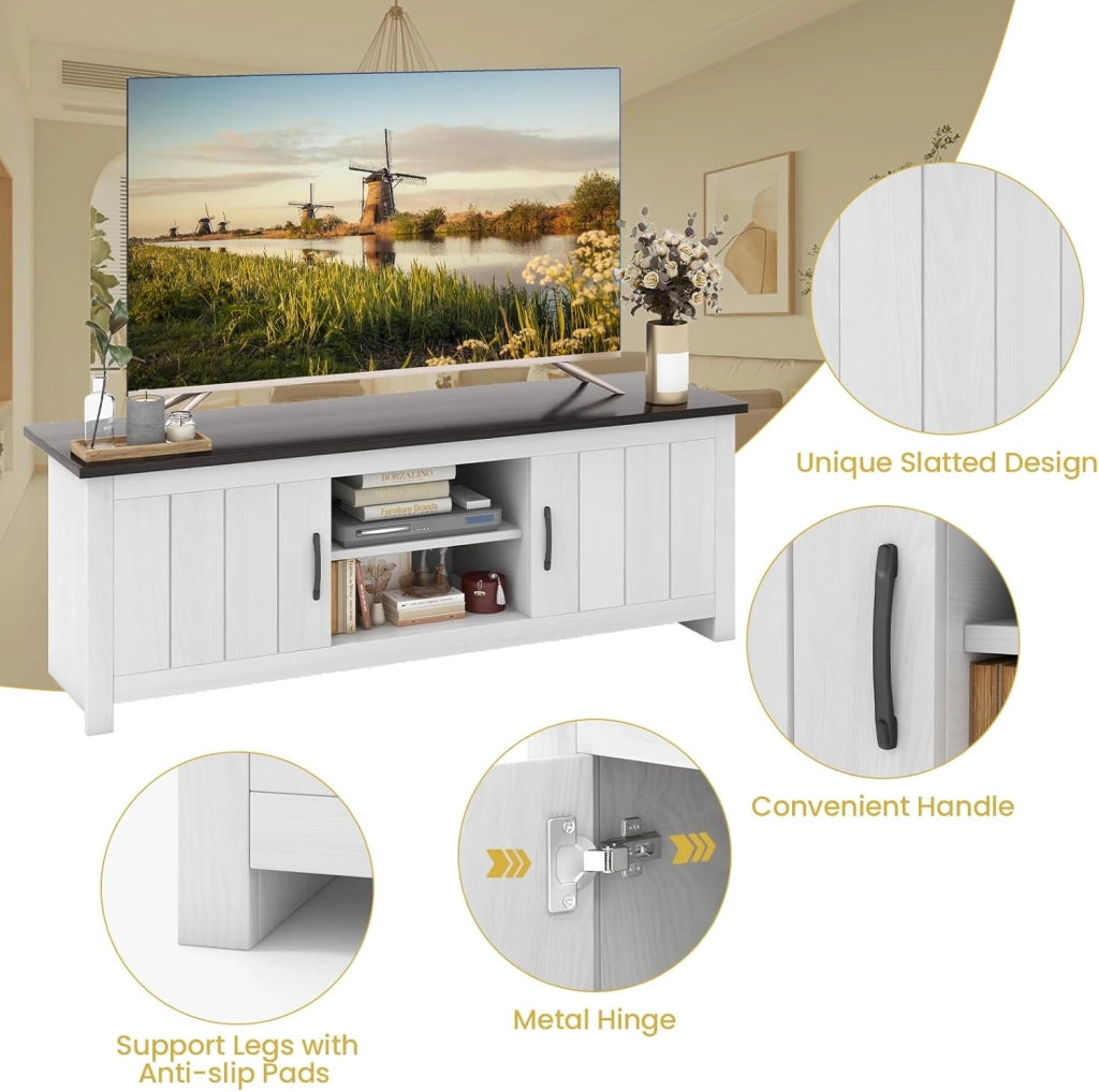Mobile TV, mobile TV, mobile TV, supporto per TV fino a 65 pollici, cassettiera bassa, in legno, con scomparti aperti e 2 porte, per TV Lowboard, 145 x 40 x 50 cm