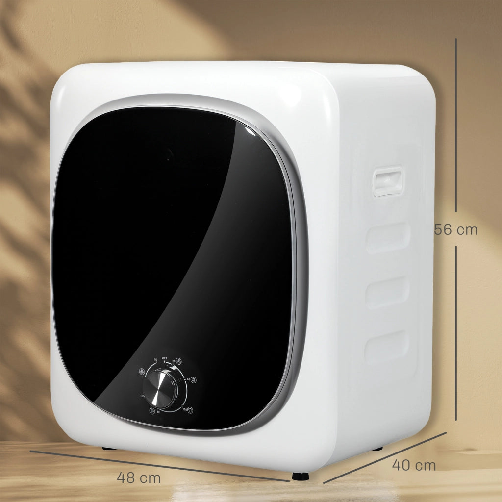 Mini Asciugatrice Portatile 48x40x56 cm Capienza 4 kg 5 Programmi 800W Carica Frontale Tamburo in Acciaio Inox Bianco