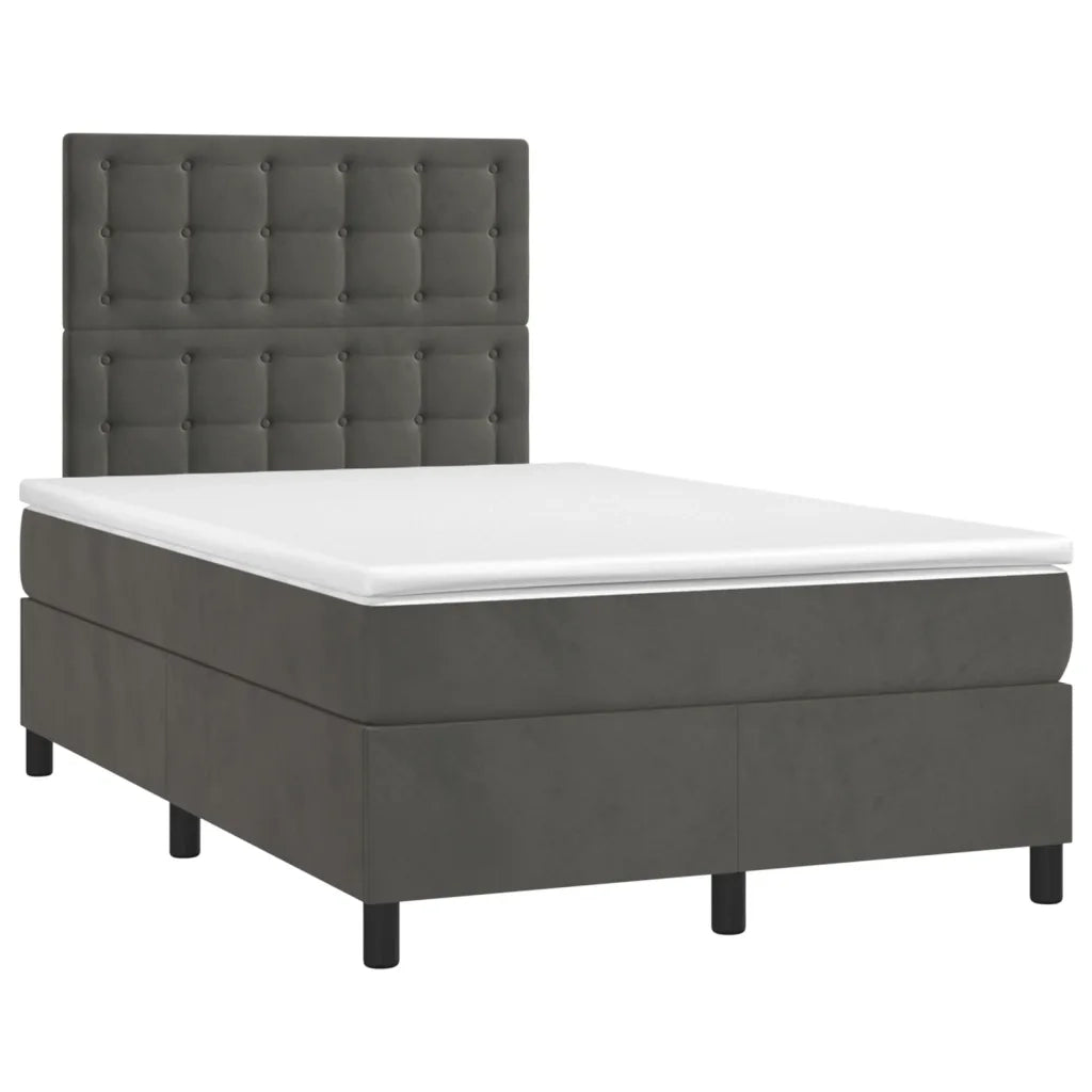 Letto a Molle Materasso e LED Grigio Scuro 120x190cm in Velluto 3270336