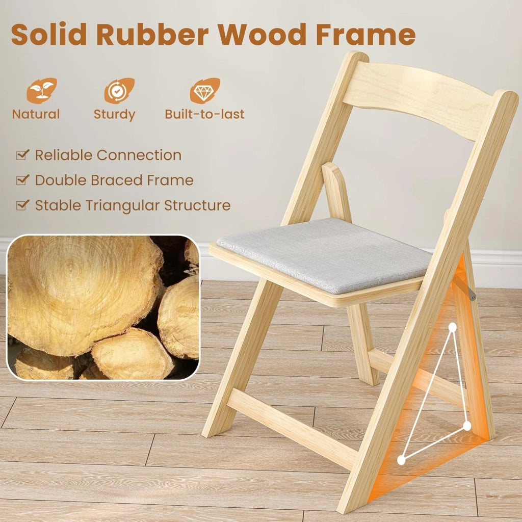 2 sedie pieghevoli in legno, con seduta imbottita, salvaspazio, per casa, ufficio e feste, 44 x 47 x 77 cm, portata fino a 160 kg