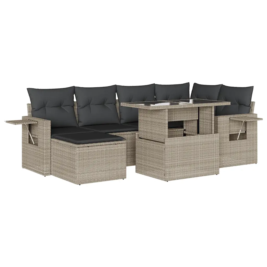 Set Divani da Giardino 7pz con Cuscini Grigio Chiaro Polyrattan
