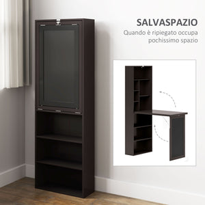 Mobile Libreria con Scrivania Salvaspazio Pieghevole 98x51x153 cm in Legno e MDF Marrone