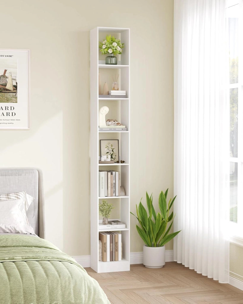 Libreria a 7 Ripiani, Scaffale Libreria, 24 x 30 x 214 cm, per Soggiorno Studio Ufficio Camera da Letto, Bianco BC79703X