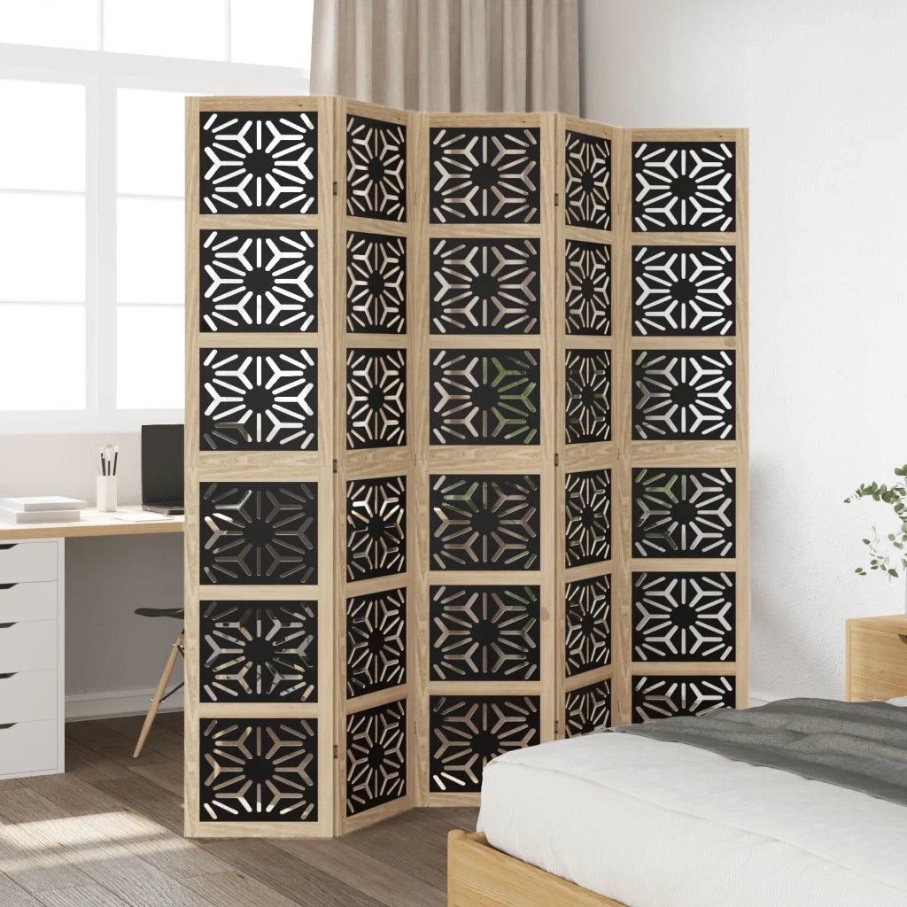 Divisorio Ambienti | Divider per stanze | Paravento 5 Pannelli Marrone e nero Legno di Paulownia