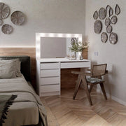 Toeletta trucco Elite bianca con specchio 5 cassetti e lampadine LED 120x55x150H