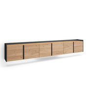 Mobile TV Soggiorno, 309x50x35 cm, Per TV fino a 80", Sospeso, da appendere, LED, Rovere e nero