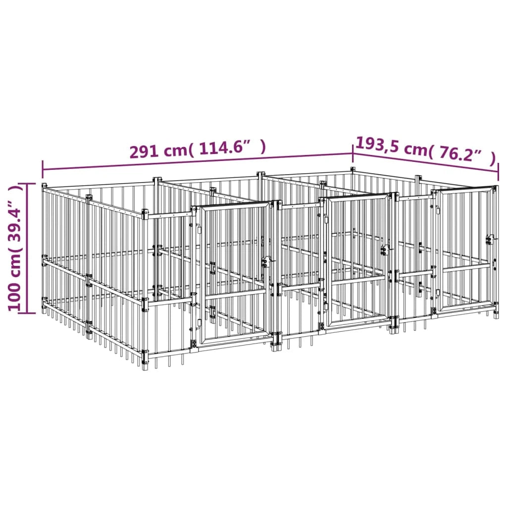 Gabbia per cuccia recinto per animali da esterno per cani in acciaio 5,63 m² nero 02_0041858