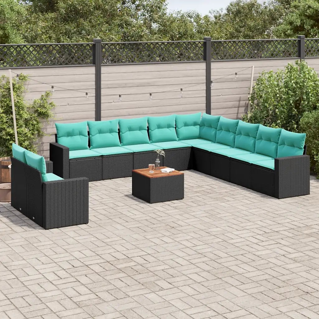 Set Divani da Giardino 12pz con Cuscini Nero in Polyrattan 3256533