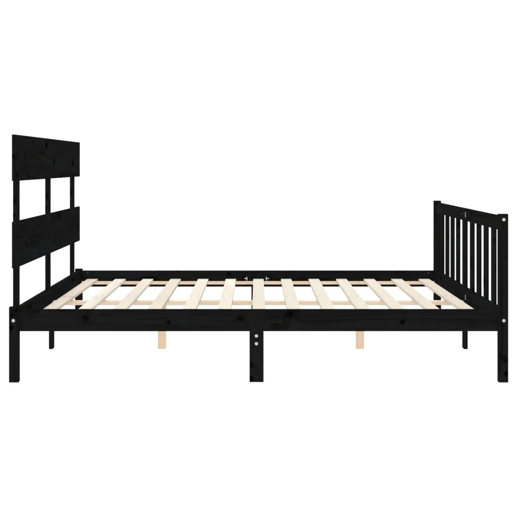 Letto matrimoniale | Letto per adulti | Giroletto con Testiera Nero 200x200 cm in Legno Massello