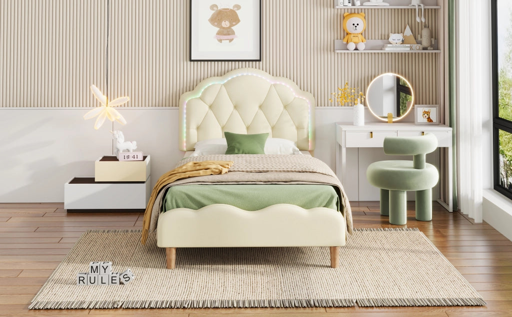 letto imbottito pu beige 90x200 cm