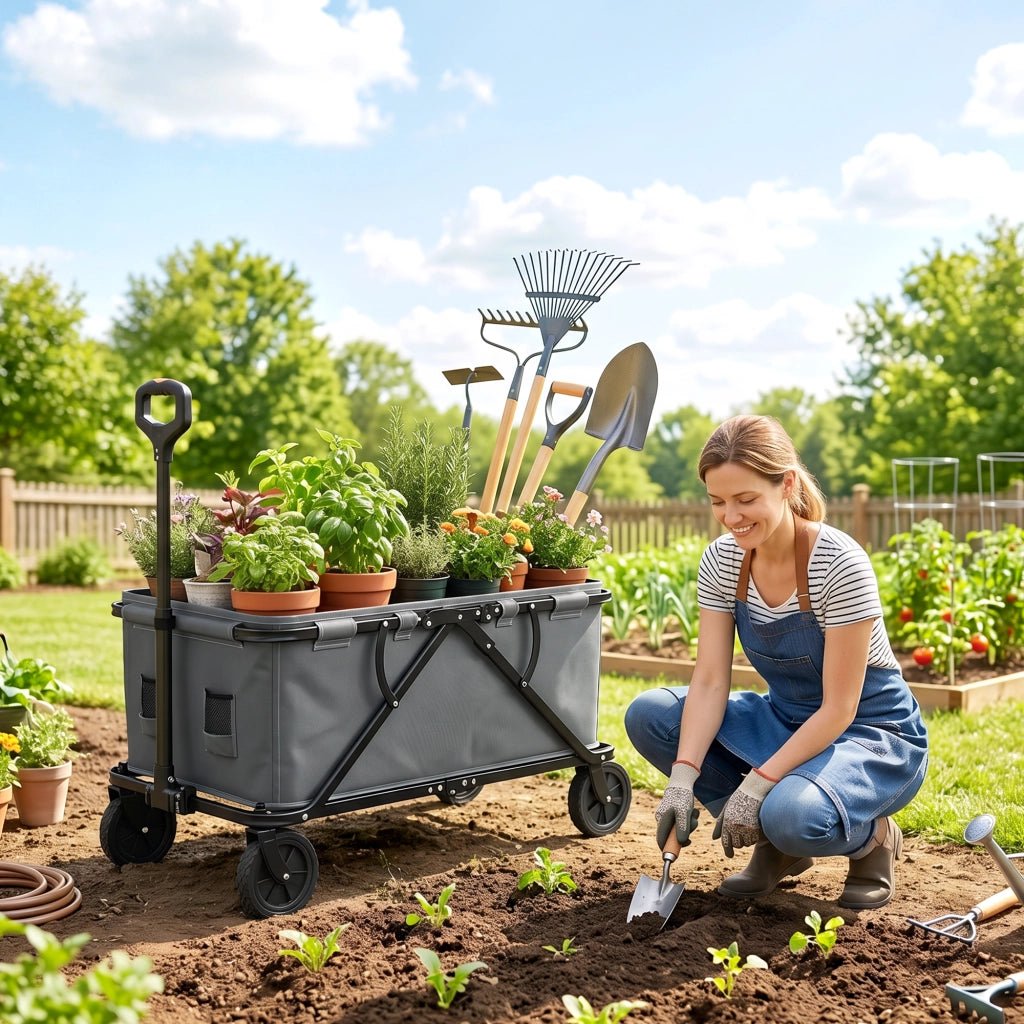 Carrello da Giardino Pieghevole con Telone ¨C Zephmum ¨C 120 kg 160 L Grigio Scuro