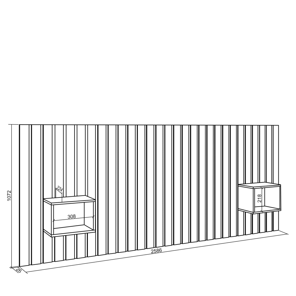 Testiera e Comodini, 258x107x3cm, Letto 150,160,180cm, Pannelli, Bianco RF3576