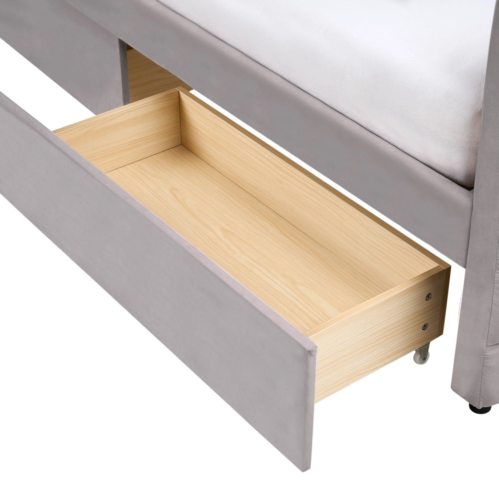 Letto con contenitore con cassetti in velluto grigio chiaro 90 x 200 cm stanzetta design elegante