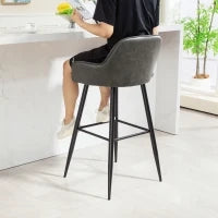 Set 2 Sgabelli da Bar Moderni con Poggiapiedi e Schienale, Finta Pelle PU e Acciaio, Grigio