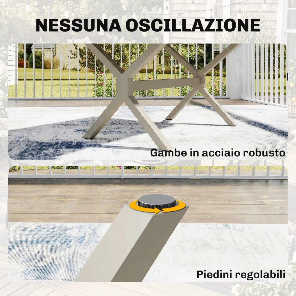 Tavolo da Giardino Allungabile 154-214x85x73 cm per 8-10 Persone in Alluminio e Acciaio Grigio