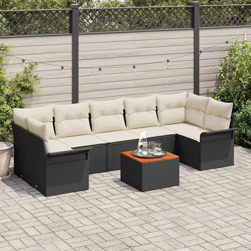 Set Divano da Giardino con cuscino 8 pcs Nero polyrattan 3347292