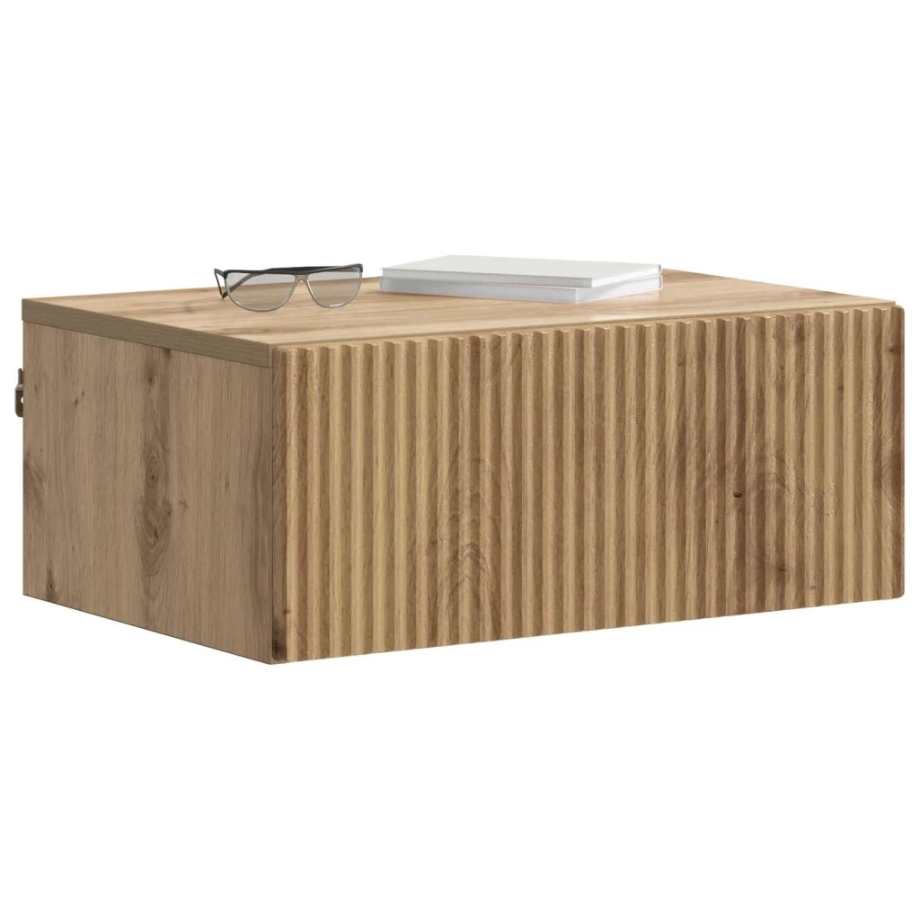 Set di 2 Comodini | Armadio da Notte | Mobiletto da notte a muro con cassetto Rovere Artigianale